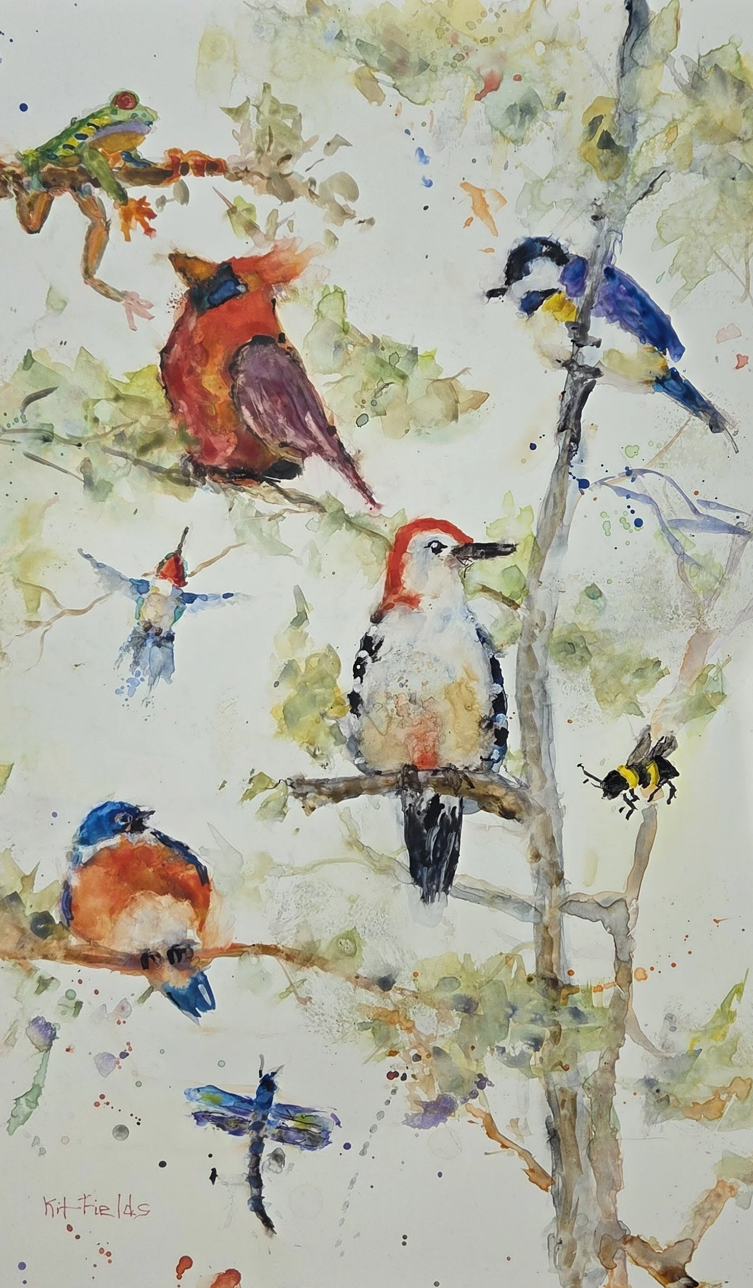 KF849- Bird Brained, 13x20, watercolor on yupo