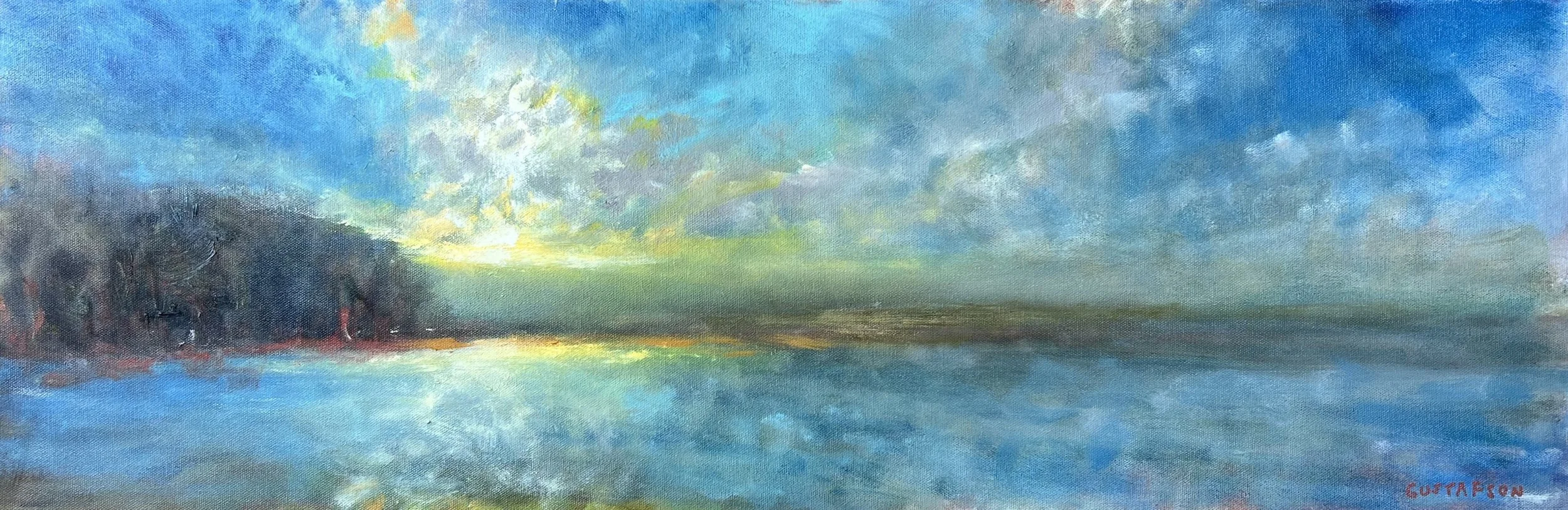 GG603- Morning Blues, 36x12, oil on canvas