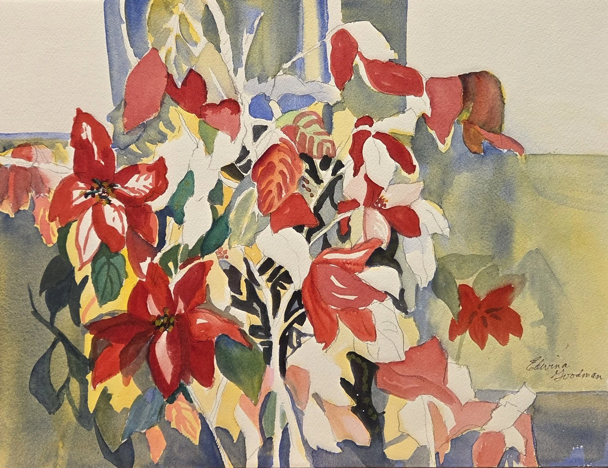 EG057- "Poinsettias", 16x12, watercolor