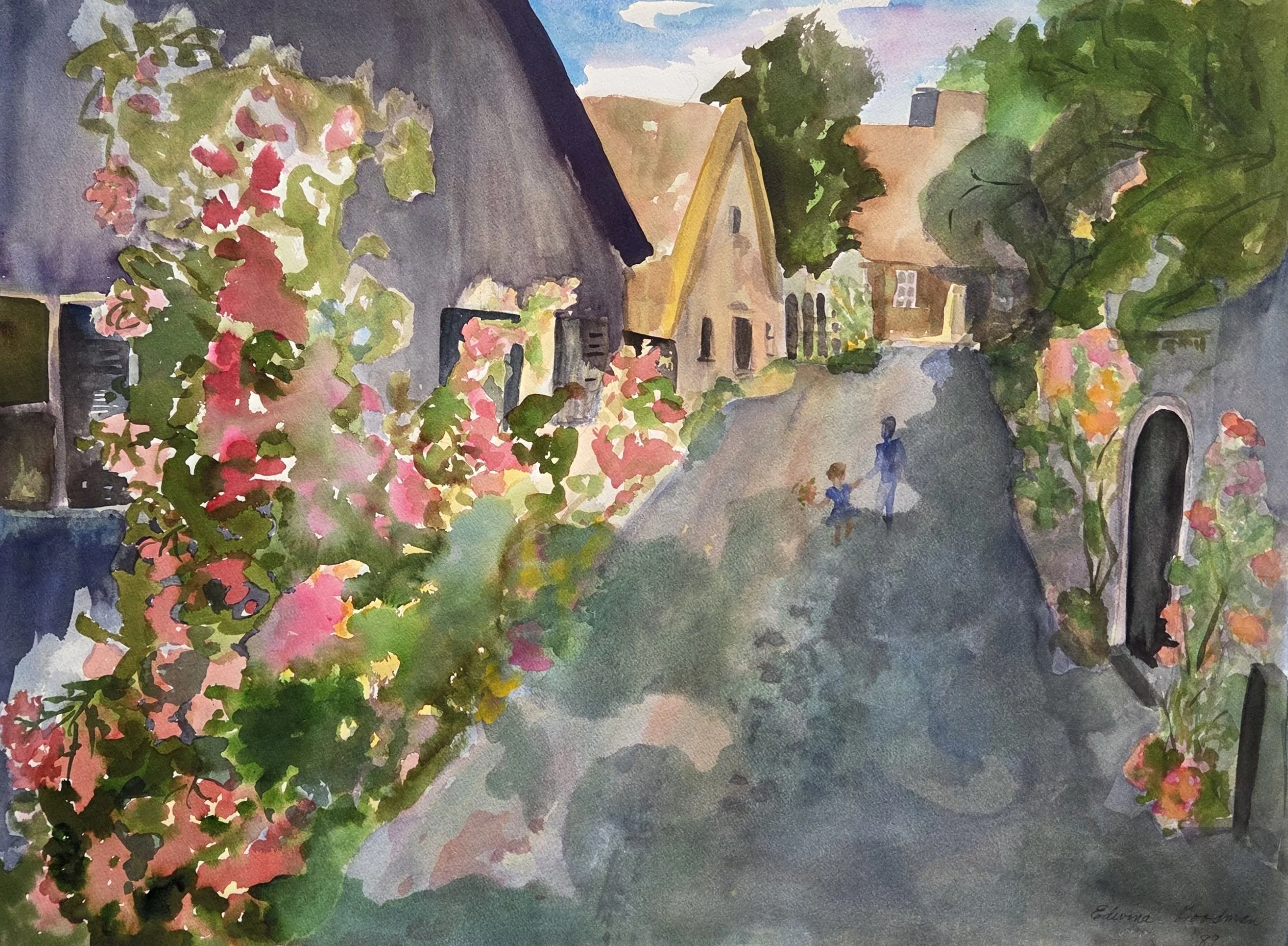 EG010- "Brother and Sister Out for a Walk", 1989, 24x18, watercolor