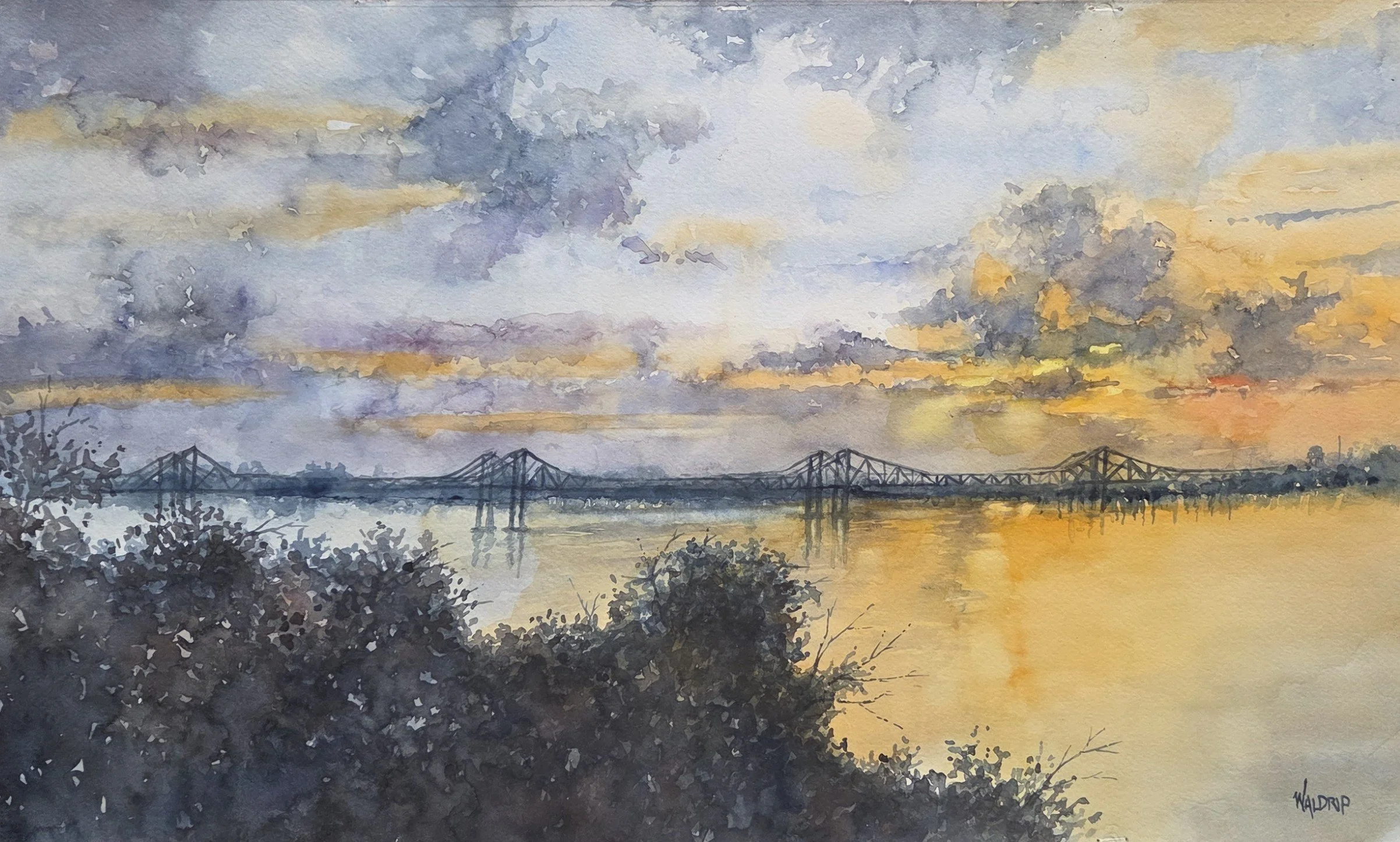DW499- The Big River at Natchez, 21x12, watercolor