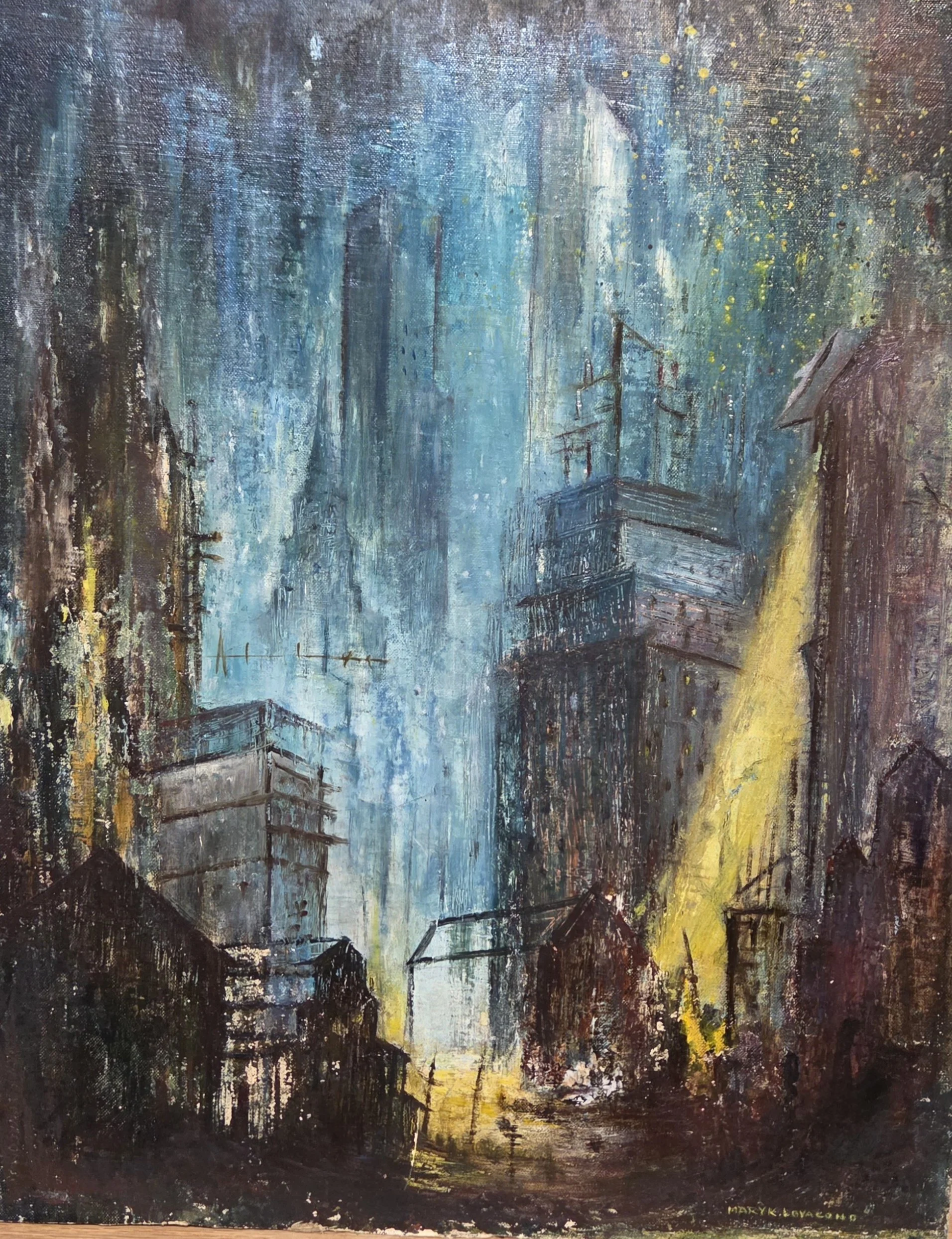 Mary Katharine Loyacono, Untitled- Blue Cityscape, 20x16, oil on board
