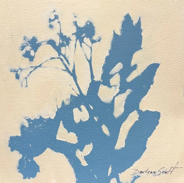 DS224- Little Blue Botanical I, 8x8, acrylic on paper