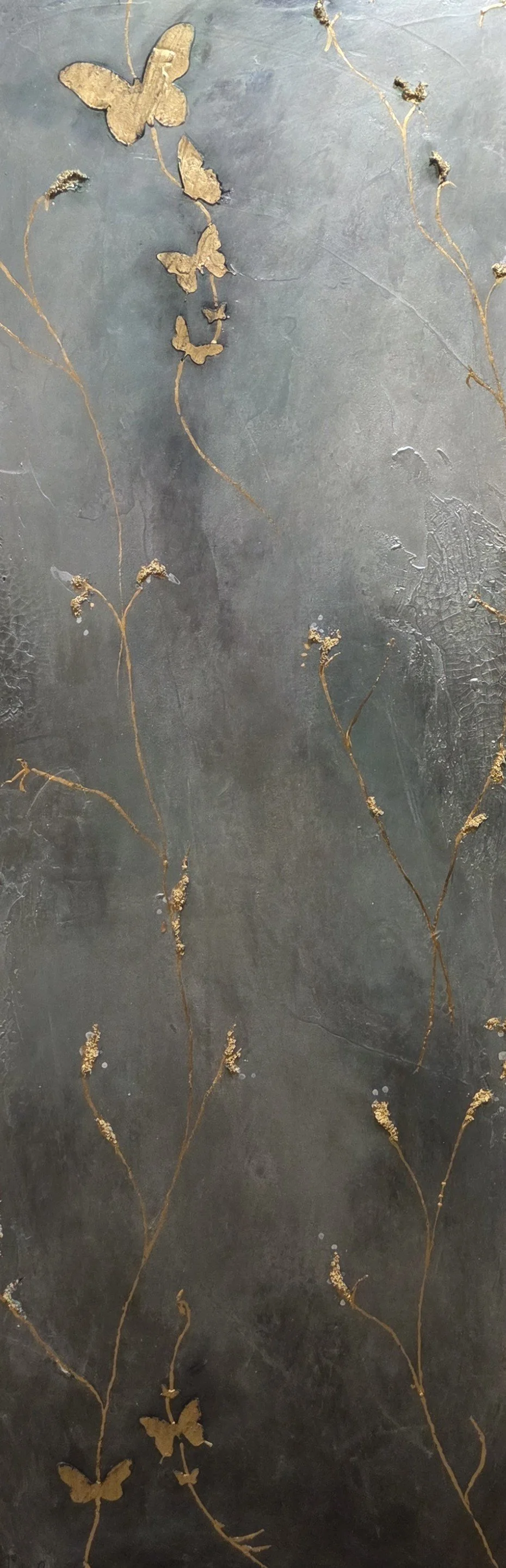 LSP030- Butterflies and Flower Blossoms II, 20x60, mixed media