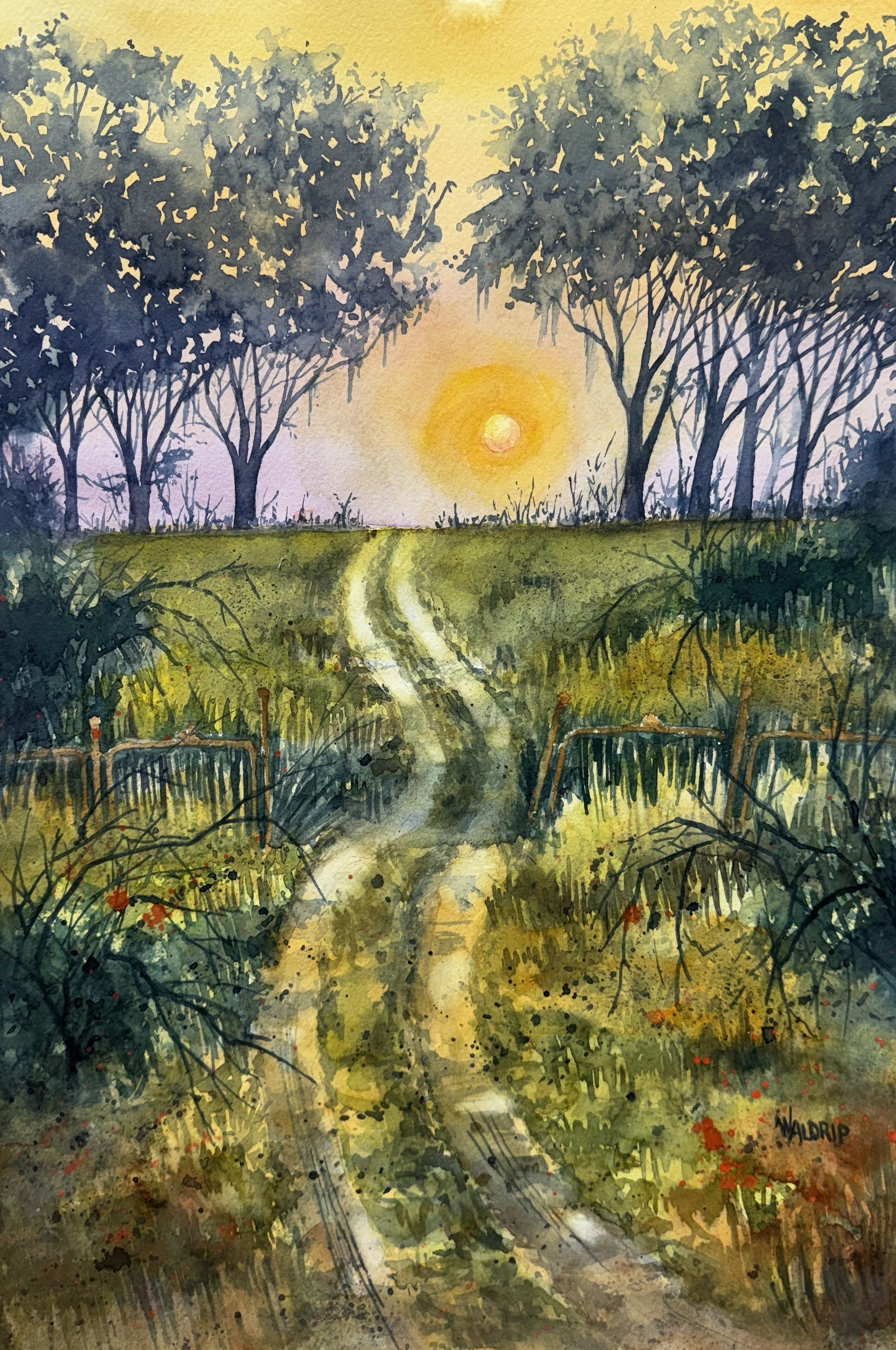 DW477- Beneath the Setting Sun, 12x18, watercolor