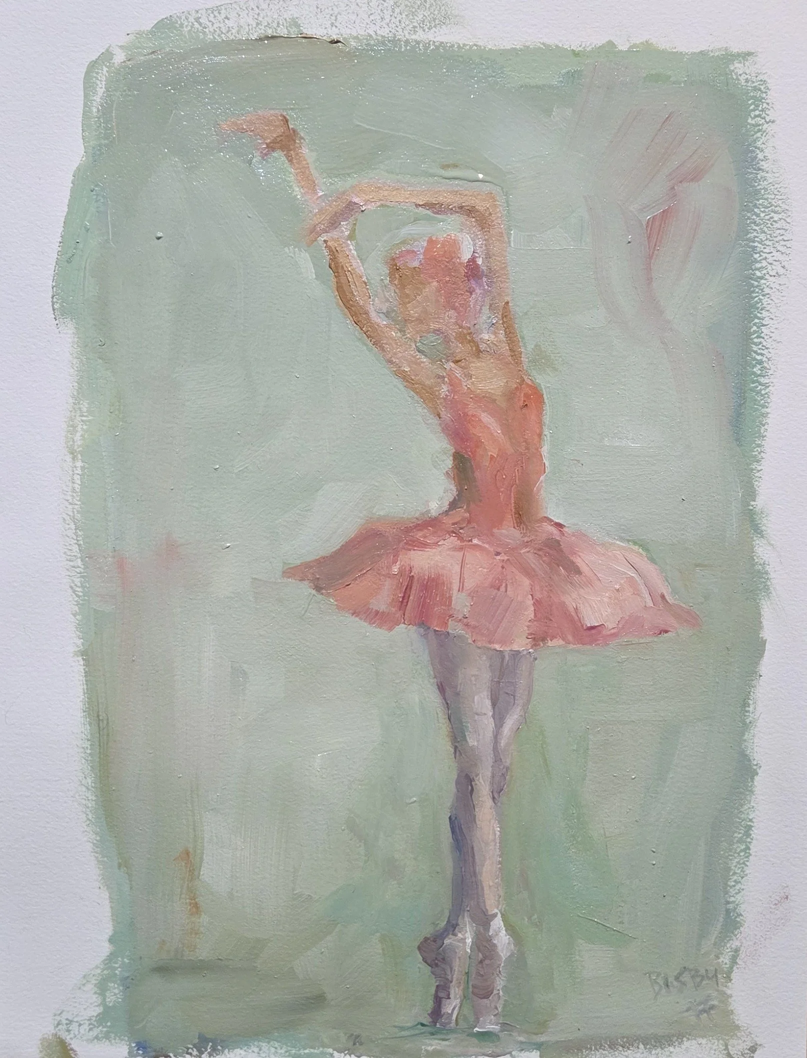 *SOLD* LB049- Pink on Pointe, 12x16, oil on paper