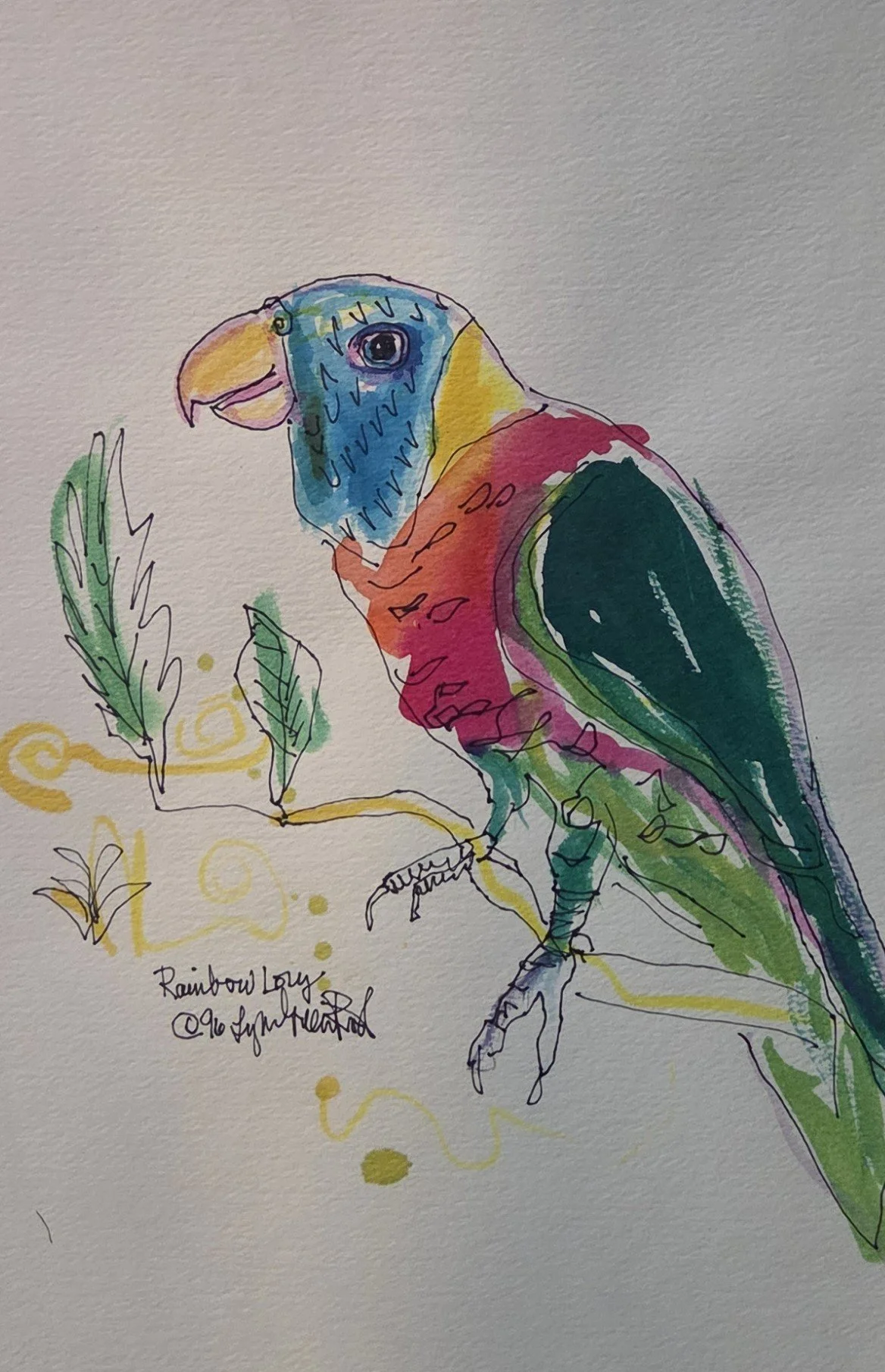 Lynn Green Root, Parrot, 11x14, watercolor and ink