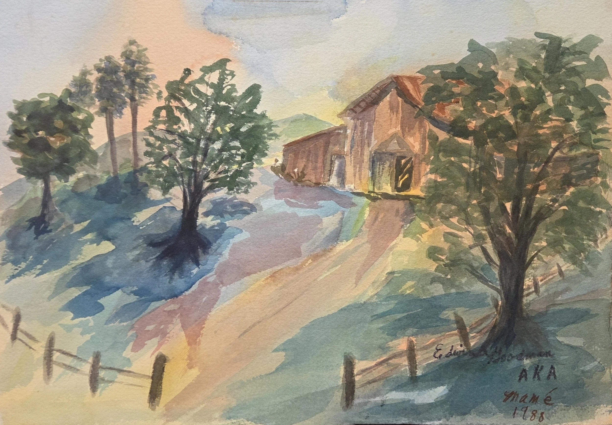 EG042- "Sunrise at the Barn", 1988, 15x10, watercolor