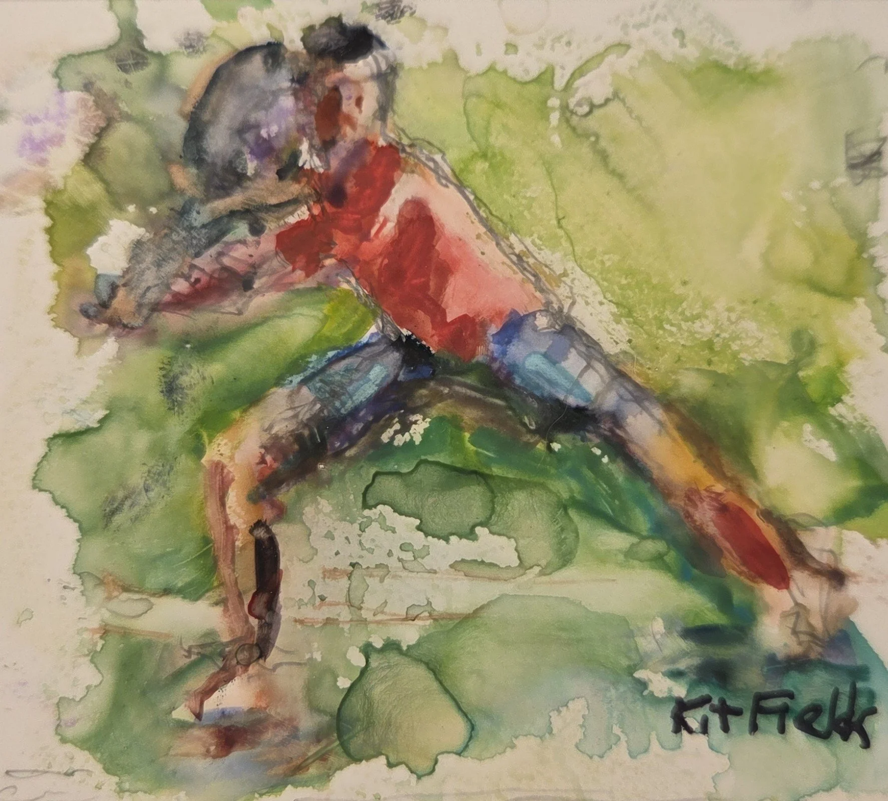 KF832- Move Around II, 3x3, watercolor on yupo