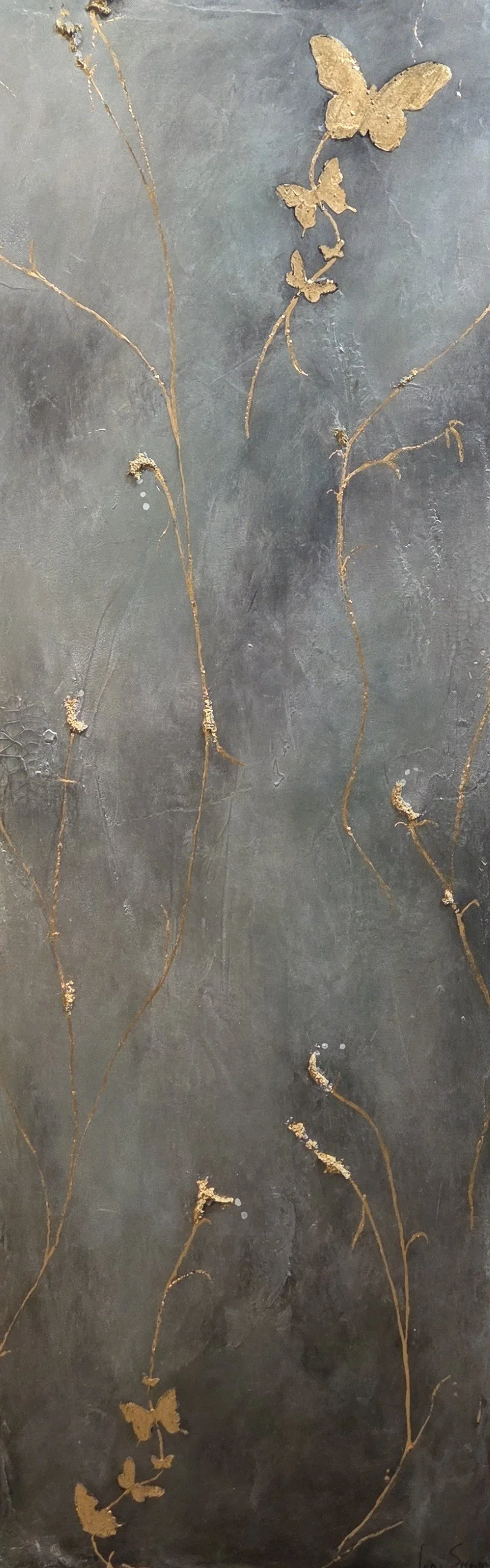 LSP029- Butterflies and Flower Blossoms I, 20x60, mixed media