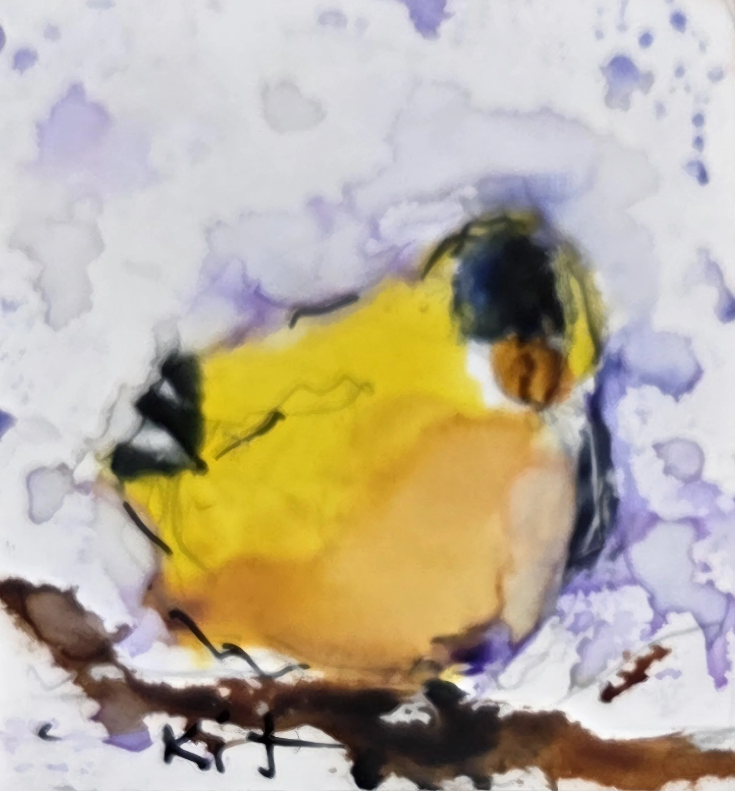 KF845- Tiny Tweets I, 1.5x1.5, watercolor on yupo