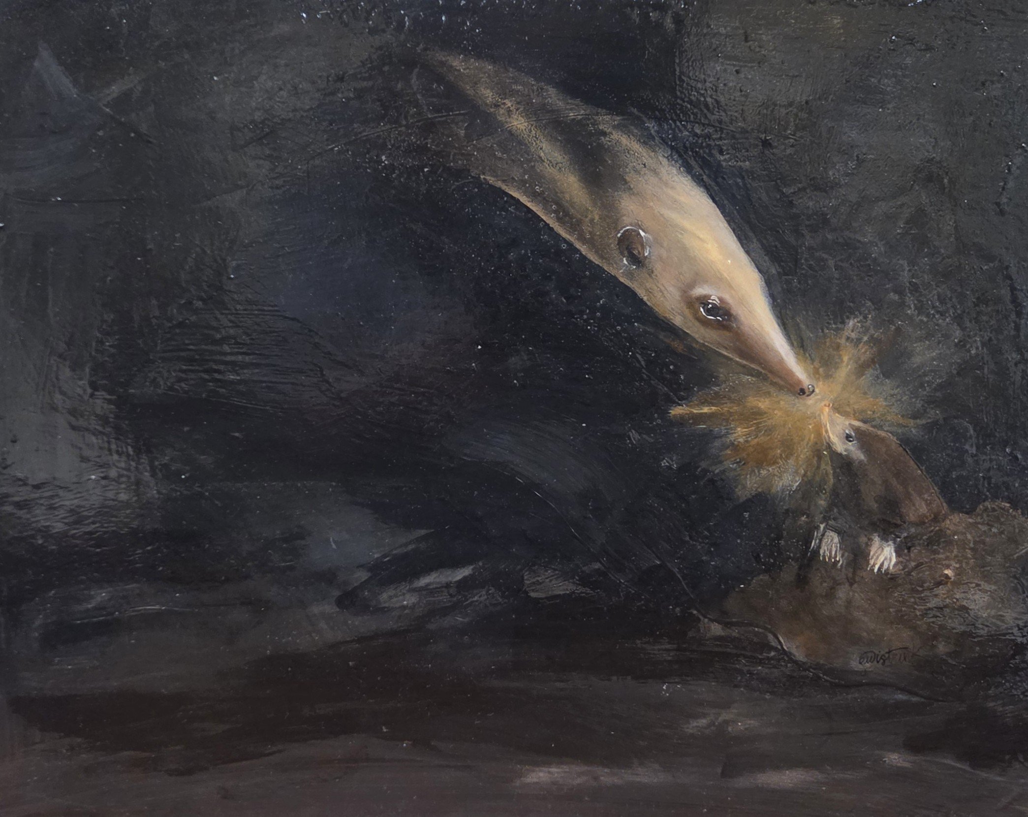 AWS208- Anteater + Mole, 14x11, acrylic on board