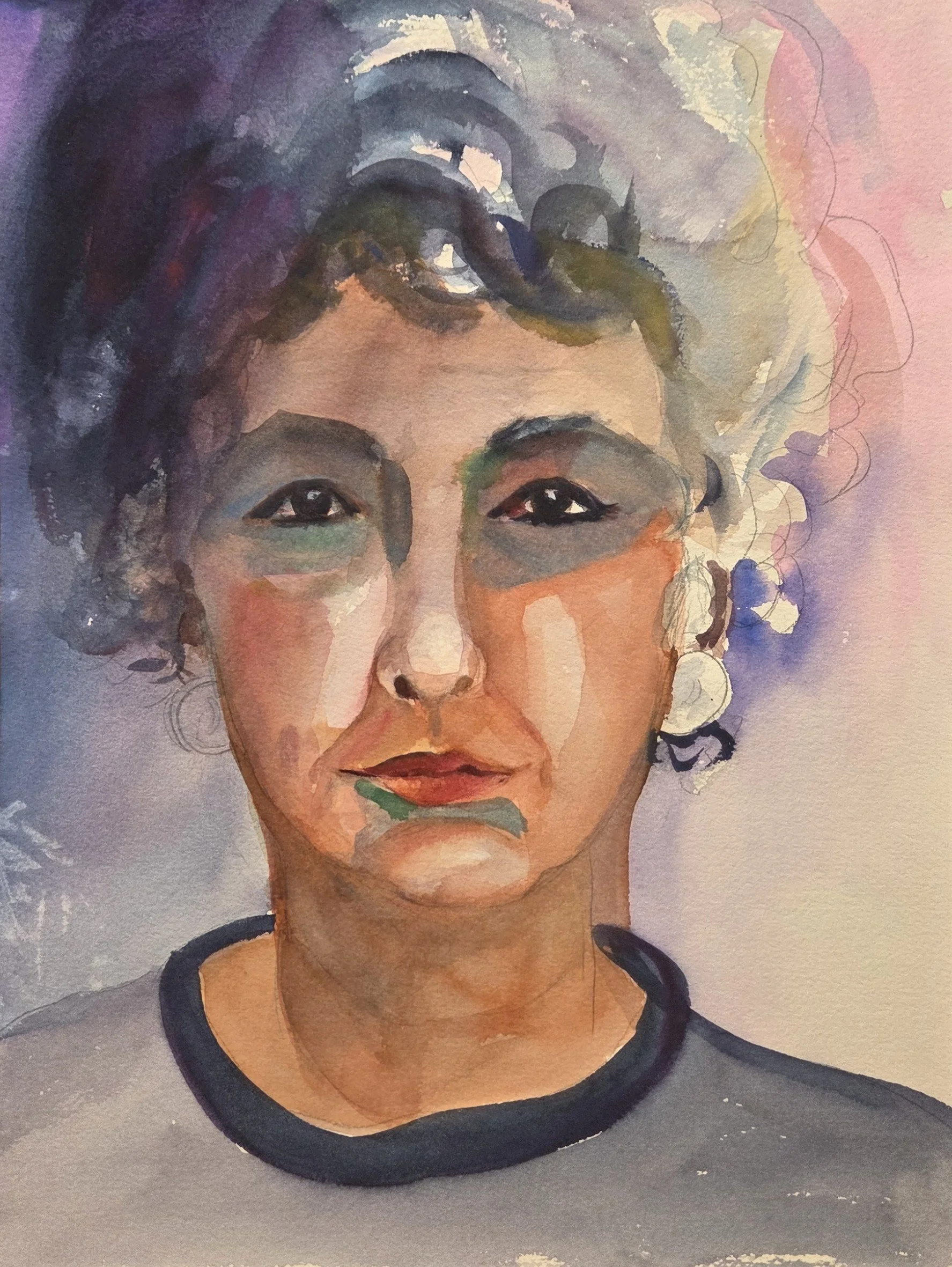 EG054- Portrait- Woman with Curls, 12x16, watercolor