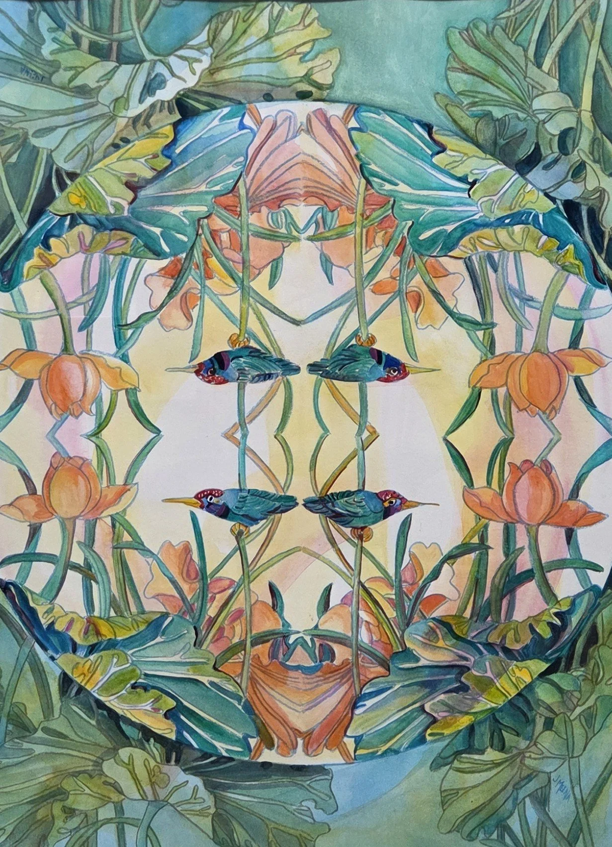 Jackie Meena, Chinese Water Wrens, 22x30, watercolor