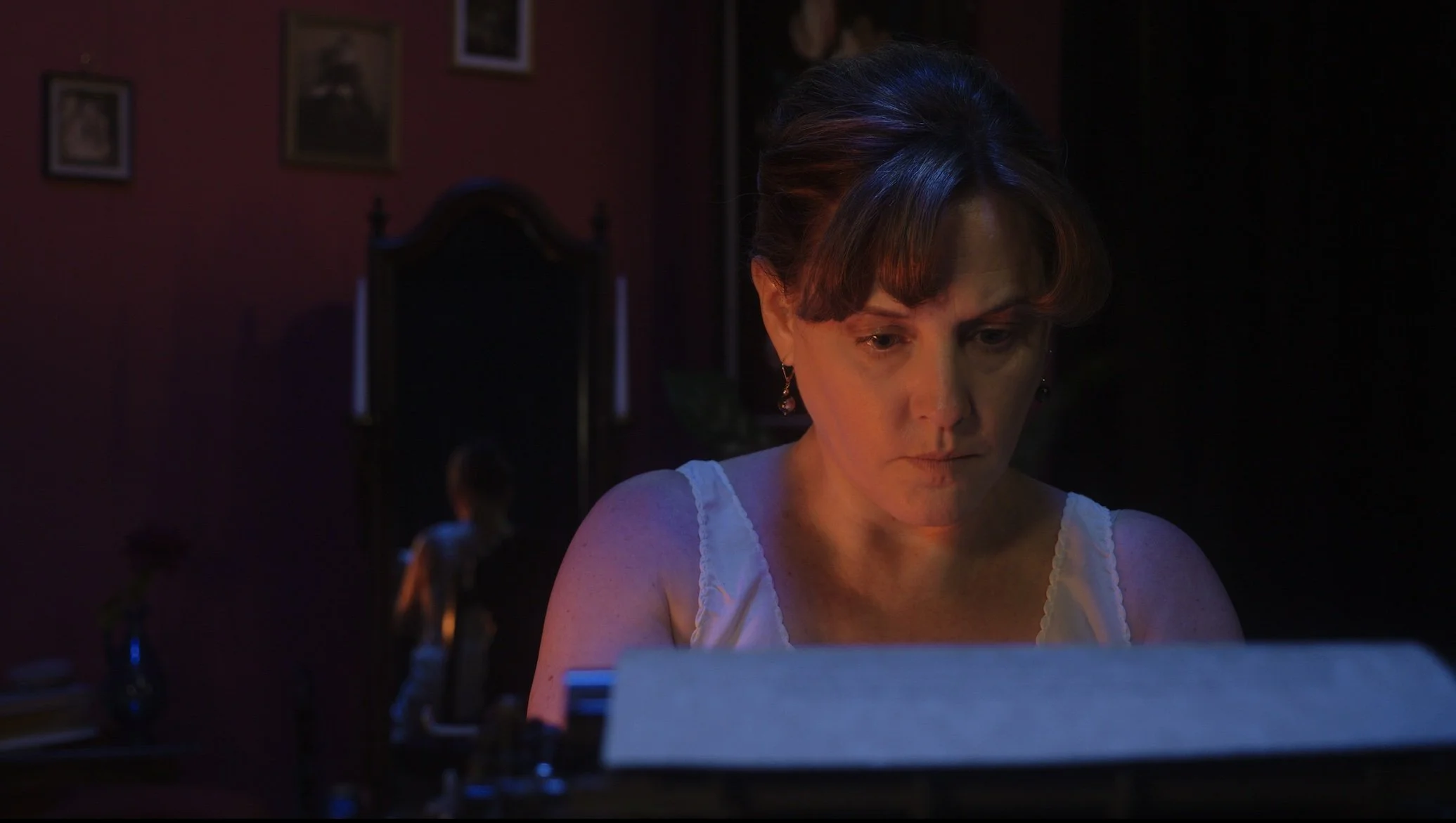Actor Emily Sutton-Smith as Ida Craddock in the film "Sex Radical," by Andy Kirshner.  In this scene, she is typing a letter to the New York World, in defense of belly-dancing.