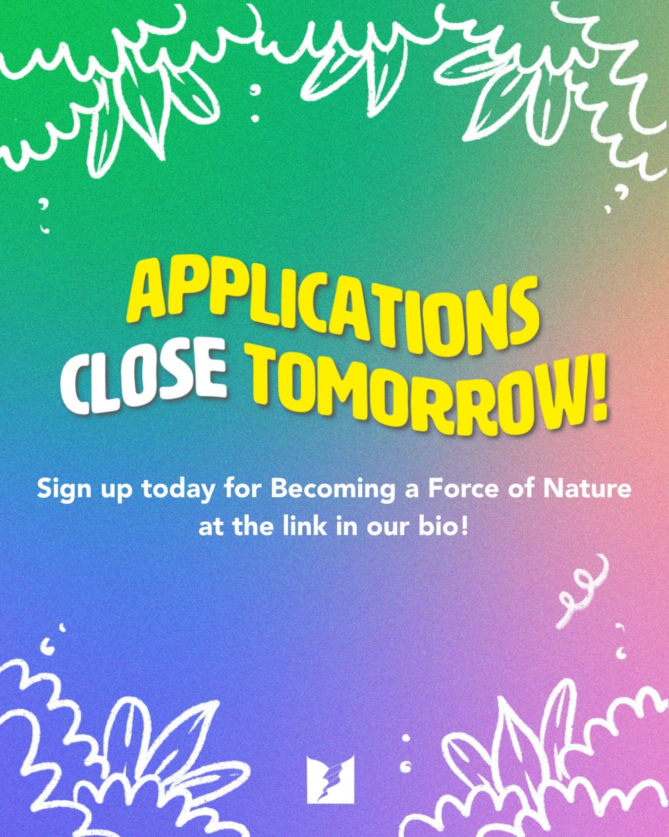 The last day to sign up for this cohort of Becoming a Force of Nature is fast approaching! 🌱

🌍 If you want to connect with a climate community of like minded young people (ages 16-35) wanting to take action, join our free programme by signing up v