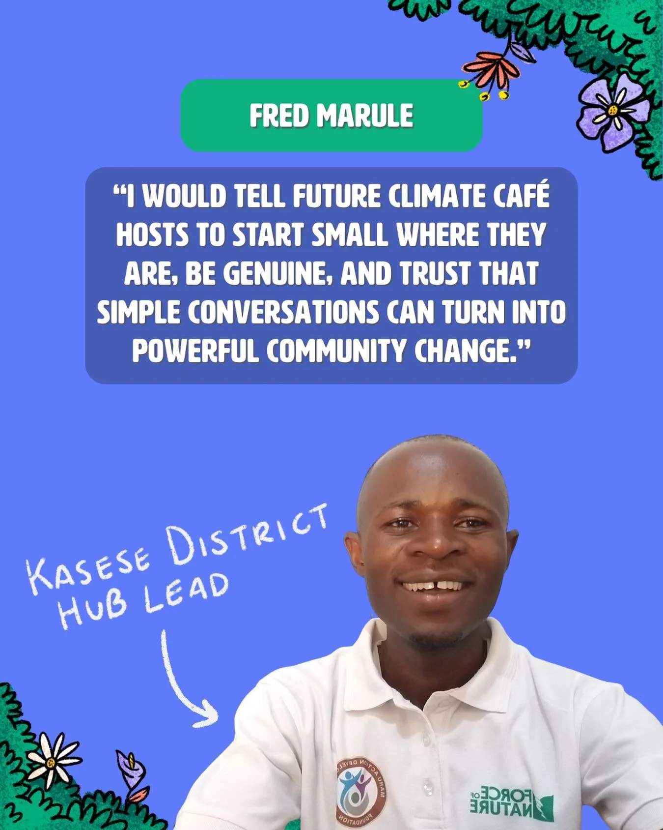 Curious about our climate caf&eacute; hosts? 🌱

☕️ Fred Marule is our Kasese District Hub Lead 

Fred Marule is the Founding Executive Director of the Maru Action Development Foundation in Kasese, Uganda. He works with local communities, especially 