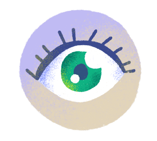 Illustration of an eye with a green pupil.