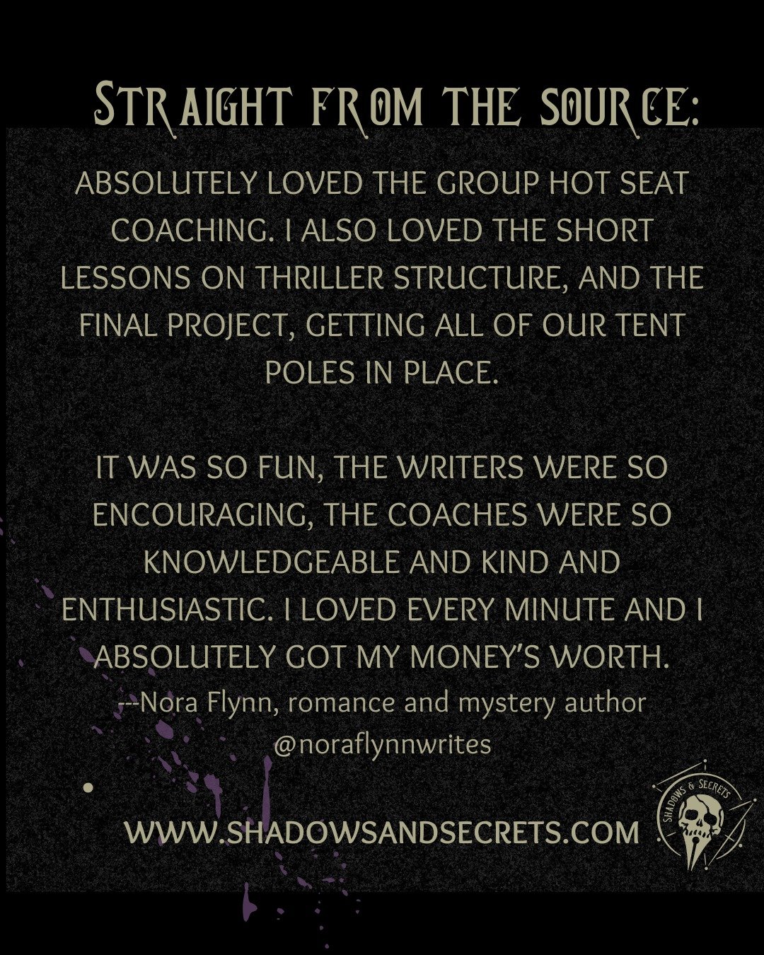 Sam and Kerry are very proud of our 100% success rate when it comes to Shadows retreat attendees leaving with a leveled up roadmap for drafting or revising. But don't take our word for it. And then sign up for the 2026 Virtual Retreat (applications o