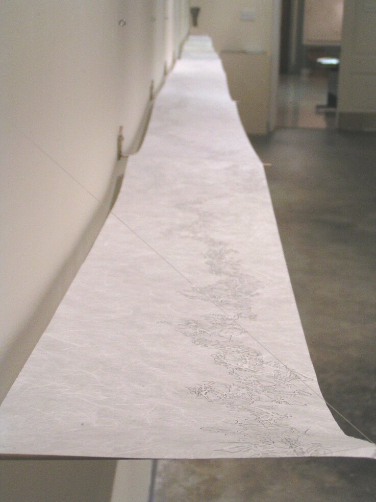 "Paper Trail." 2007. Graphite on Unryushi paper scroll.