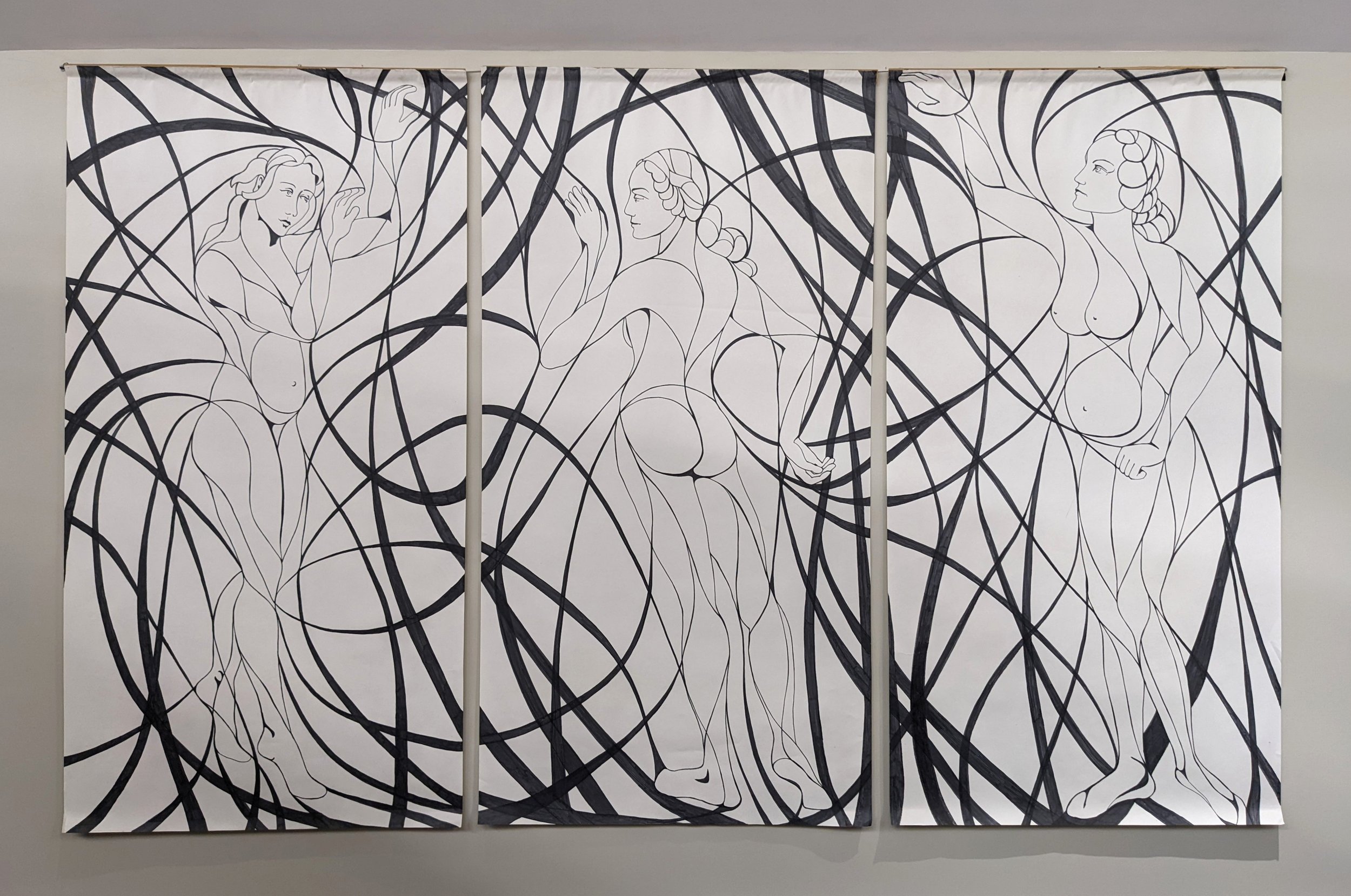 "Untitled" (also known as "Sirens" or "Muses"), 2003. Sharpie on paper. Located at Hanover College.