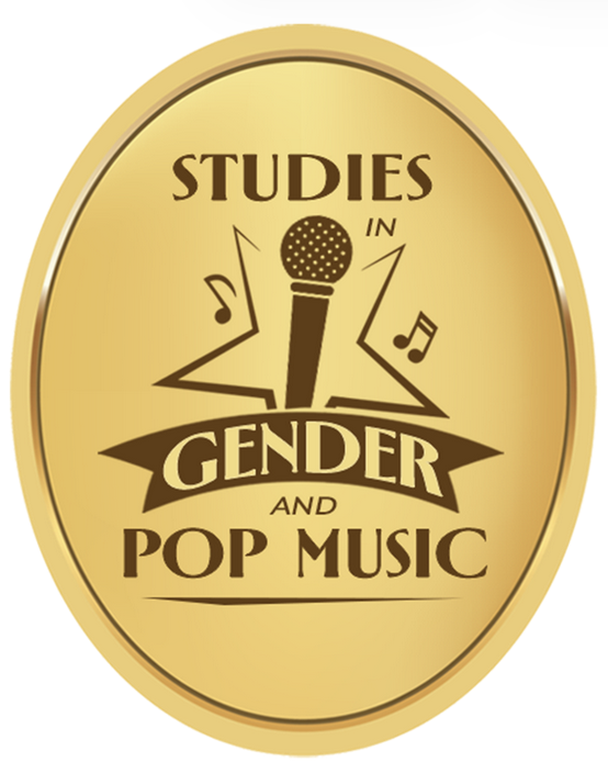 Gold emblem with black text reading 'Studies in Gender and Pop Music' and a microphone with music notes.