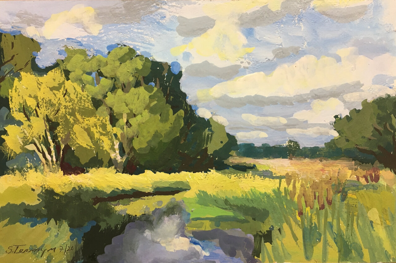 July, Medfield gouache on paper 4"x6"