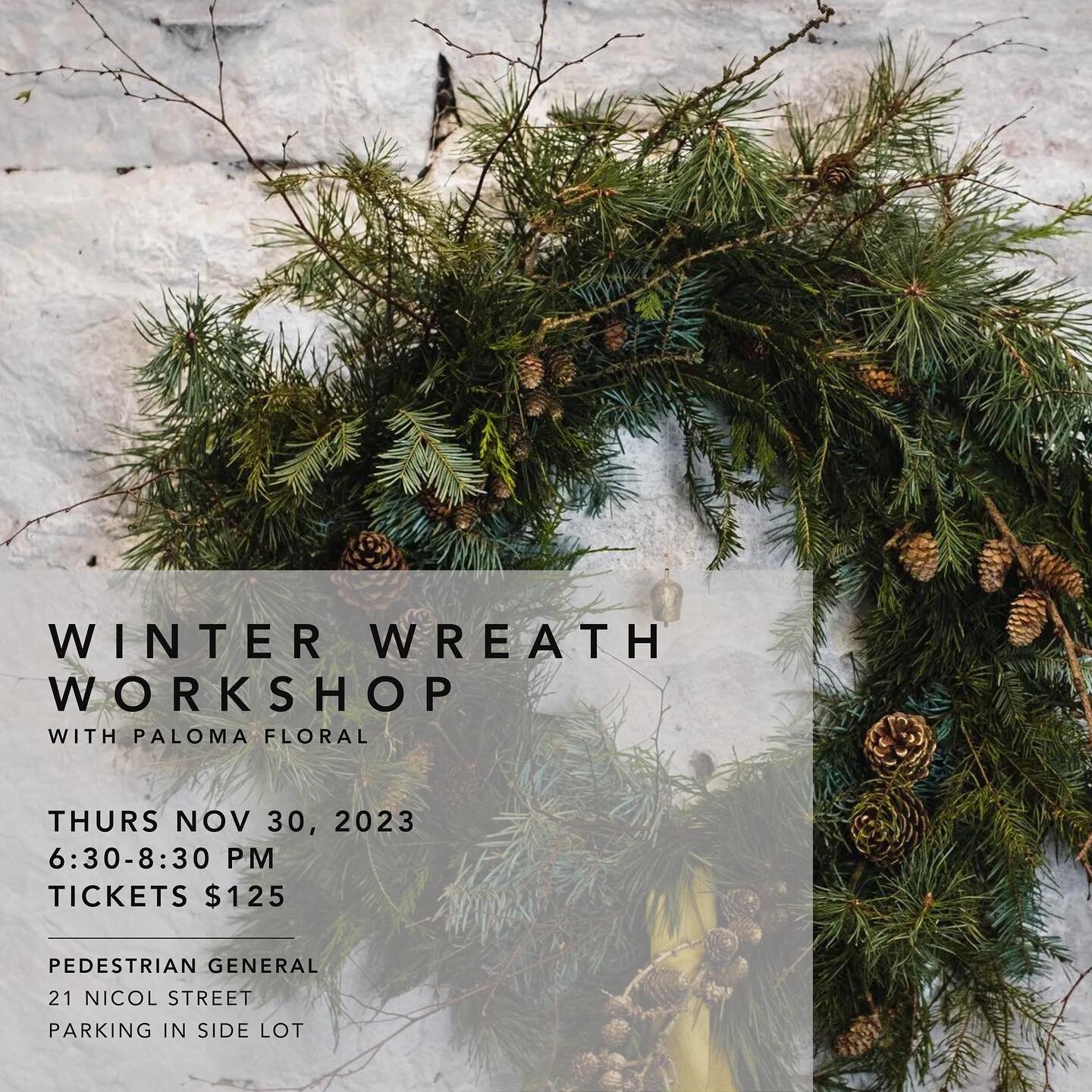 I&rsquo;m so excited about this wreath workshop at @pedestriangeneral - it will be my first ever workshop in Nanaimo! This is a really cool space, I hope you can join us ☺️🎄

Tickets are available via the Pedestrian General website: www.pedestriange