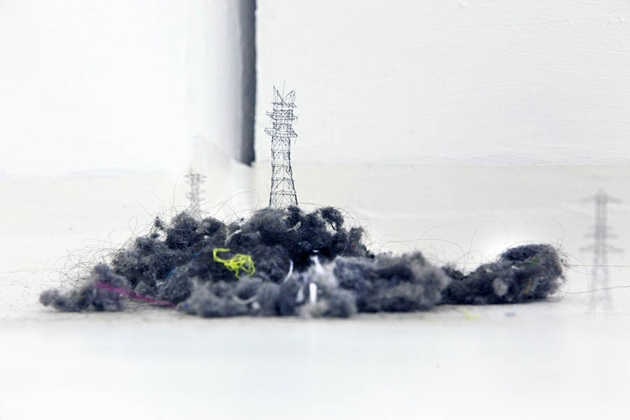 Takahiro Iwasaki, Differential, 2011.
Courtesy the artist and URANO Gallery, Tokyo.
Pencil lead, human hair, collected fluff, socks and thread.