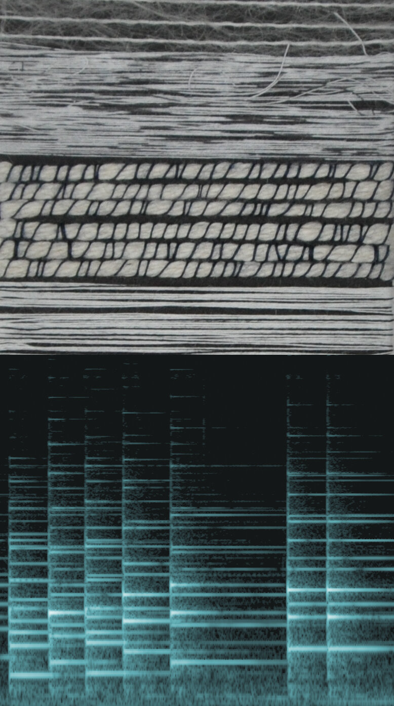 Scanner and Ismini Samanidou, Weave Waves, 2013. Cotton, Silk, digital jacquard loom, sound recording equipment.