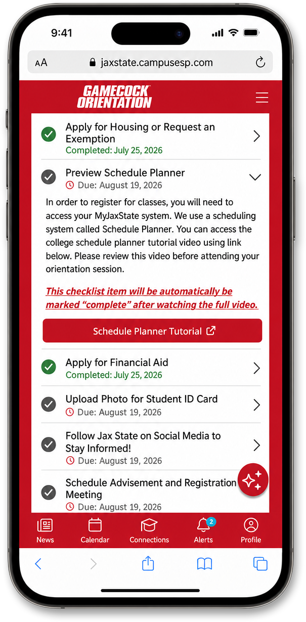 Checklists show students a personalized list of their next steps, with different options for completion, like self-checked or automated triggers.