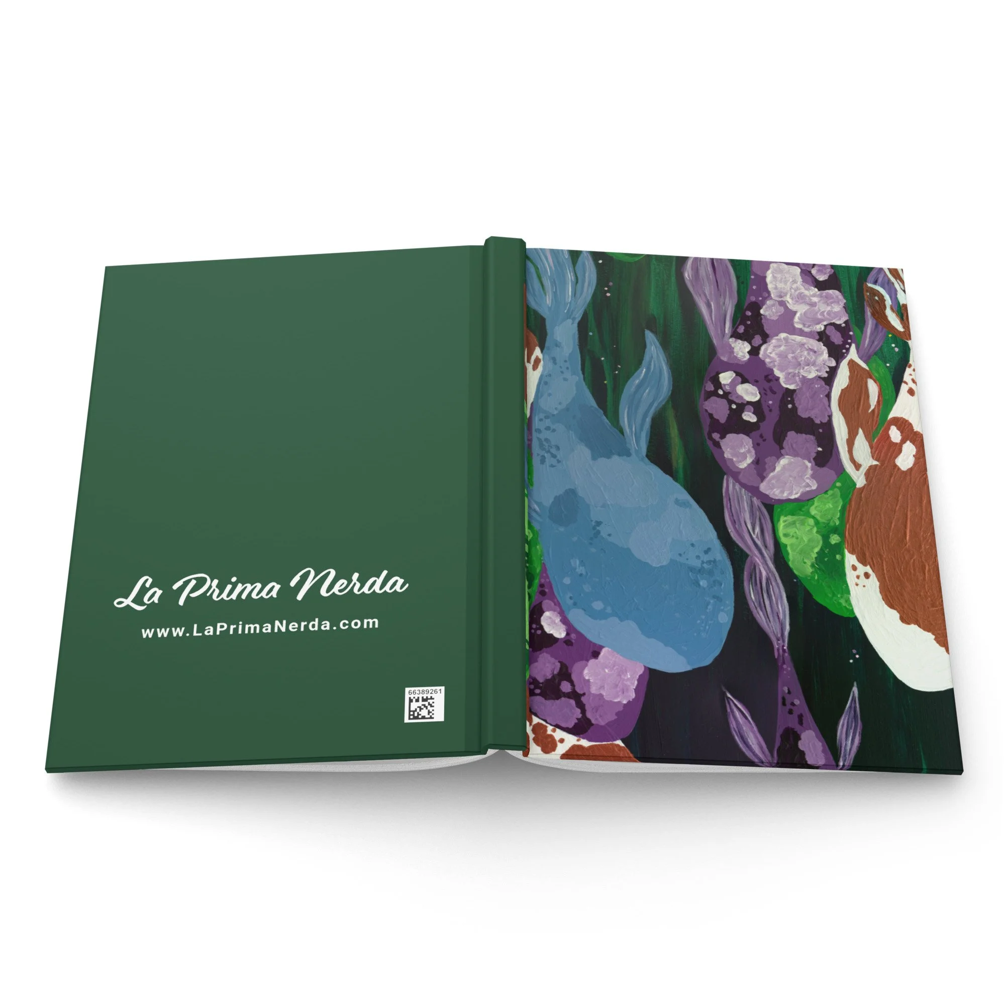 Hardcover journal laid open with the cover facing up to show off the entire spread.