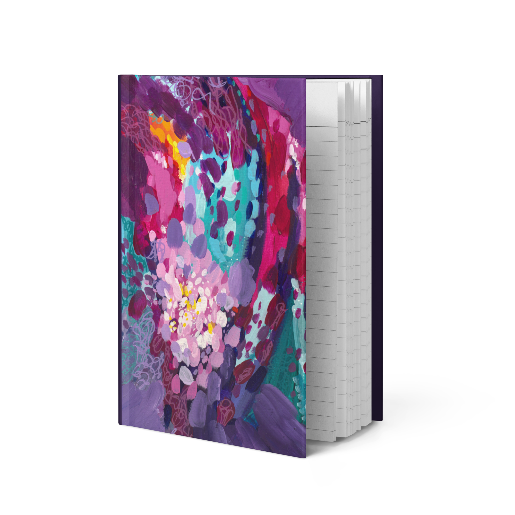 45 degree angle view of a hardcover journal with a matte cover featuring the painting Hope in the Storm. The notebook is 8 inches by 5.75 inches.