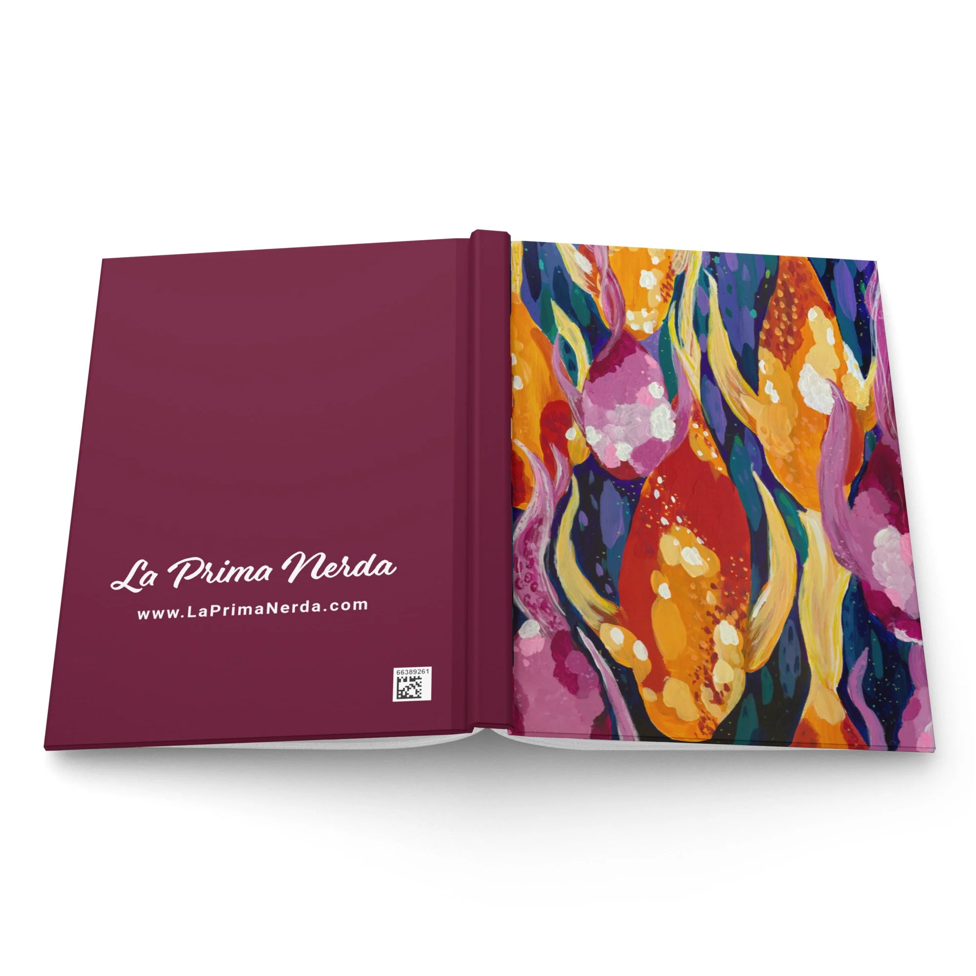 Hardcover journal laid open with the cover facing up to show off the entire spread.