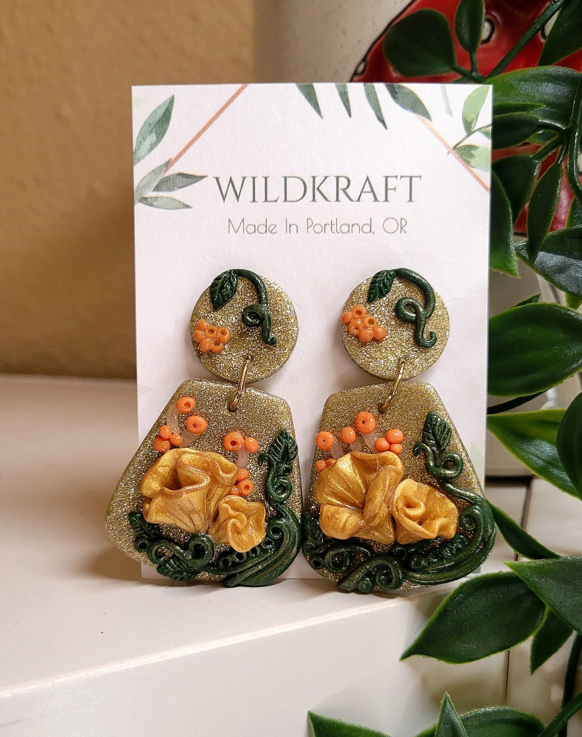 Chanterelle Mushroom Earrings Polymer Clay Jewelry