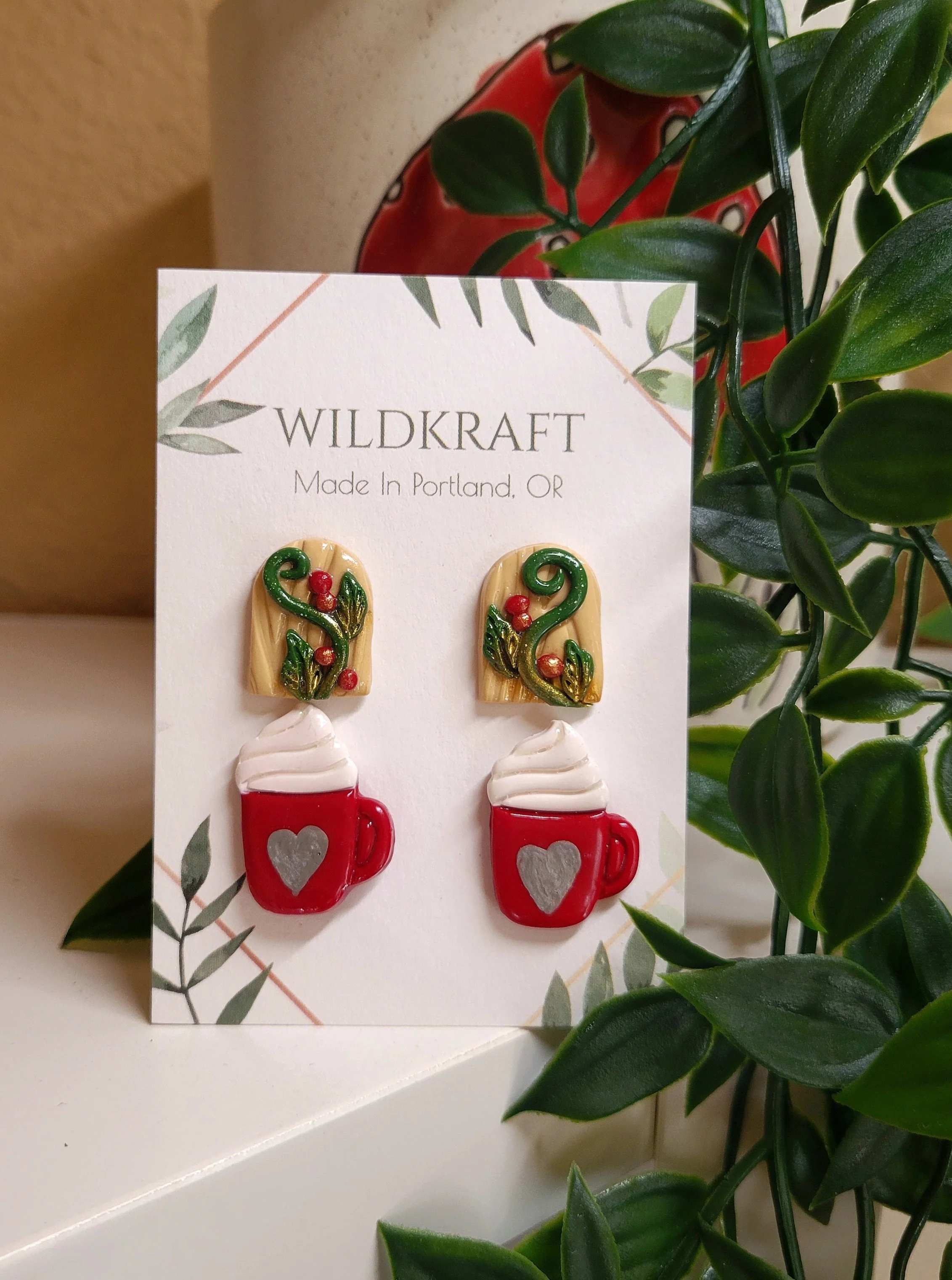 Fairy Door & Coffee Cup Earrings Polymer Clay Handmade Jewelry (2 Pack)