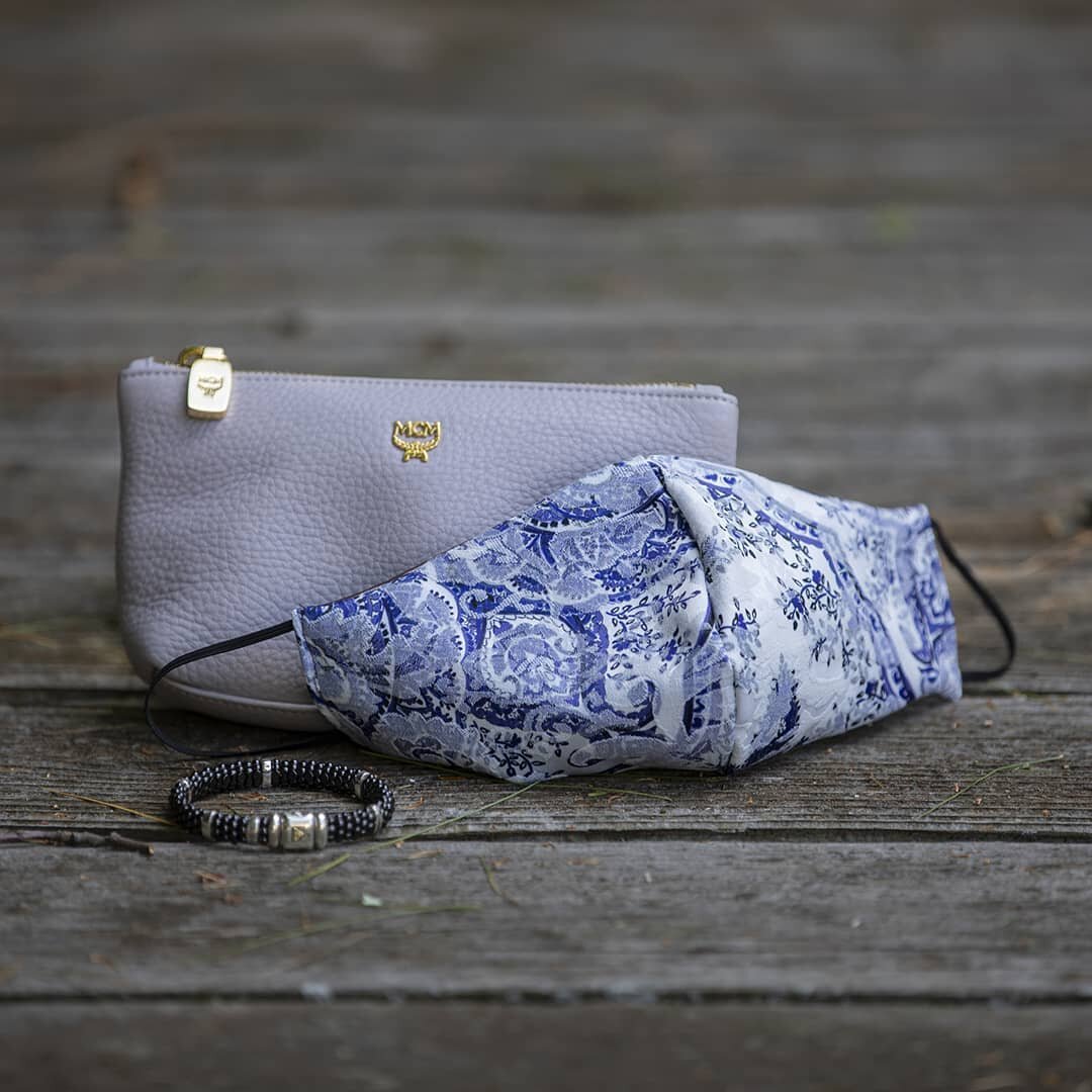 One of our newest #facemasks in our collection is called #Blue #Paisley #Jacquard. We paired it with 2 of our founder/designer's faves @mcmworldwide and @lagos_jewelry. Great way to accessorize when you're put and about doing errands and pickups. @ki