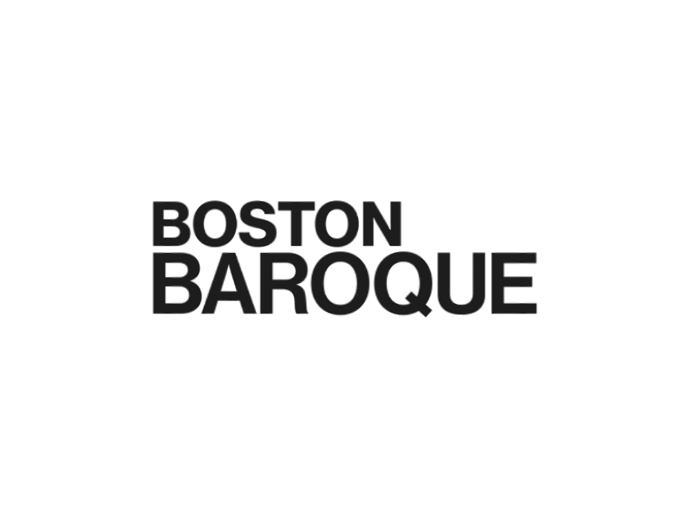 Logo of Boston Baroque with black background and gray text