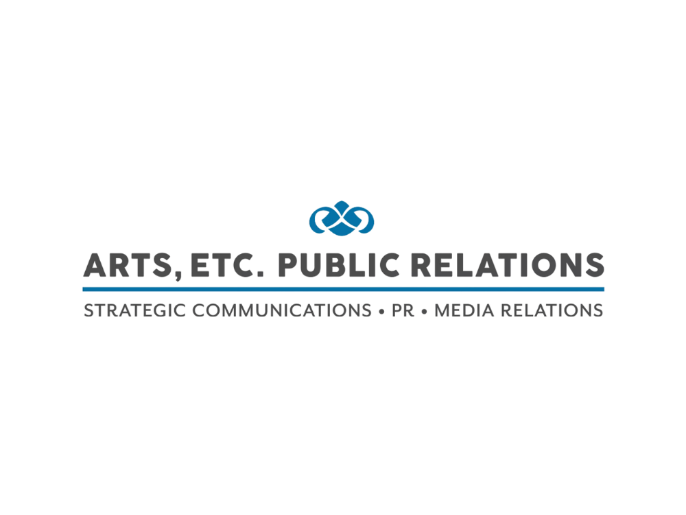 Logo for Arts, Etc. Public Relations with a blue swirly symbol and text reading Strategic Communications, PR, Media Relations.