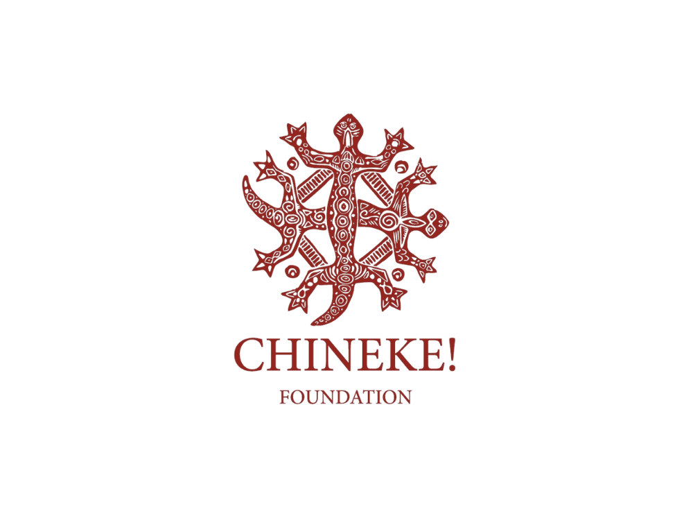 A dark red graphic of a gecko with detailed patterns on its body. Below the gecko, the text reads "CHINEKE! FOUNDATION" in matching dark red letters.
