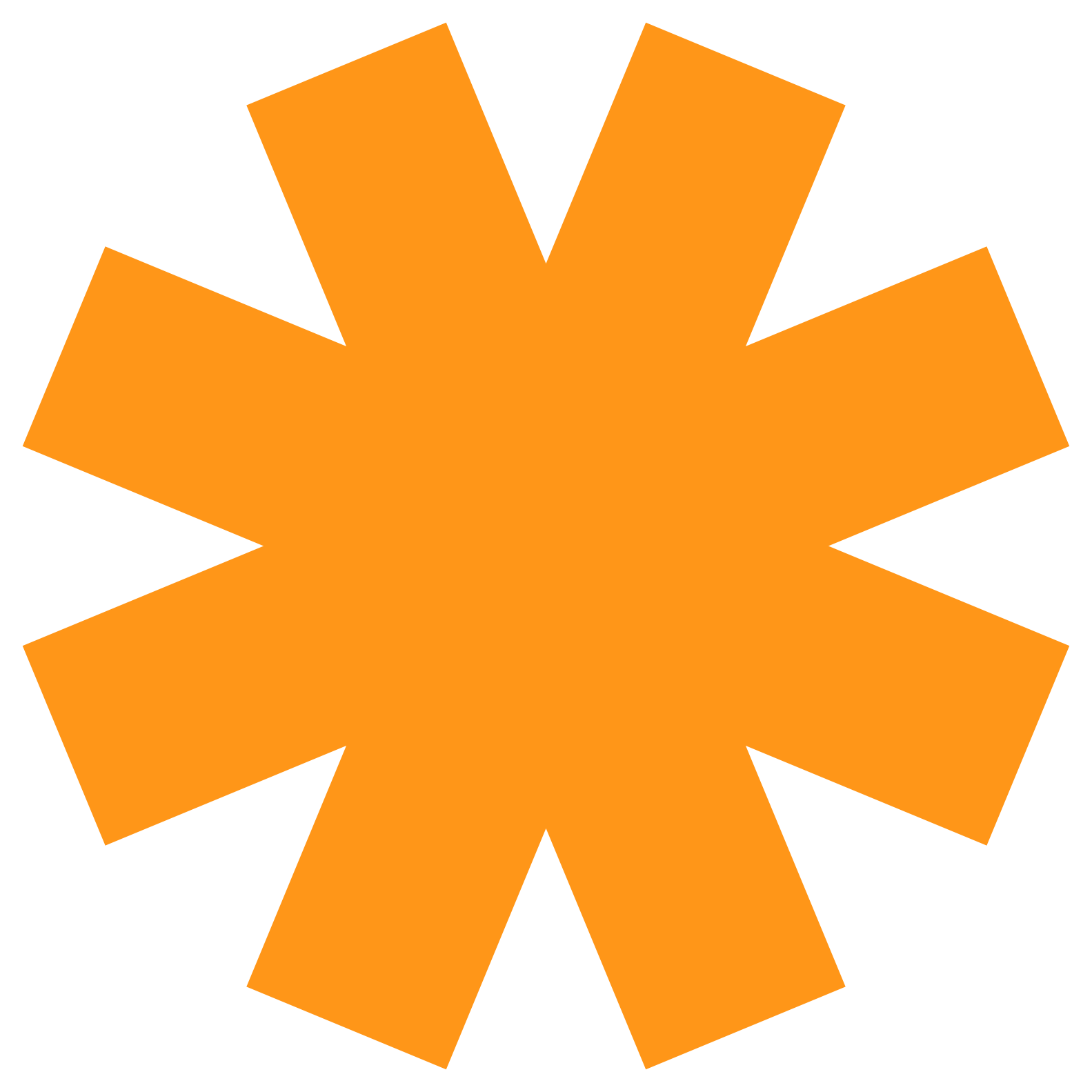 Orange abstract starburst shape with sharp points on a black background.