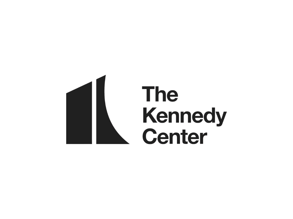 Logo of The Kennedy Center featuring an abstract black shape and text.
