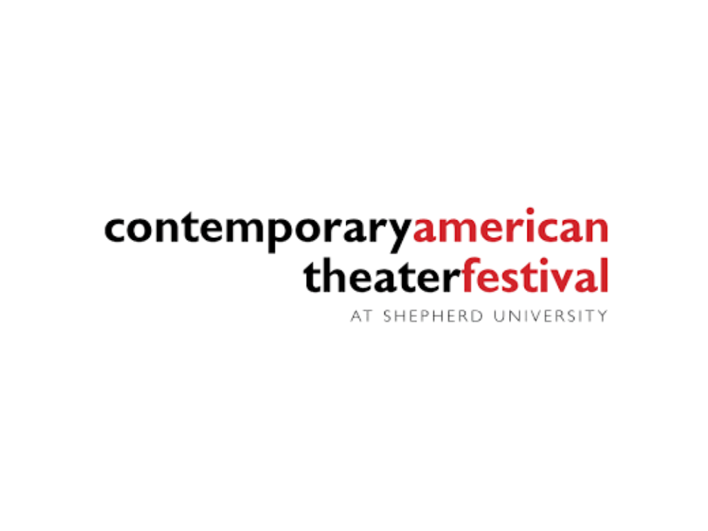 Logo for the contemporary american theater festival with the words "american" and "festival" in red