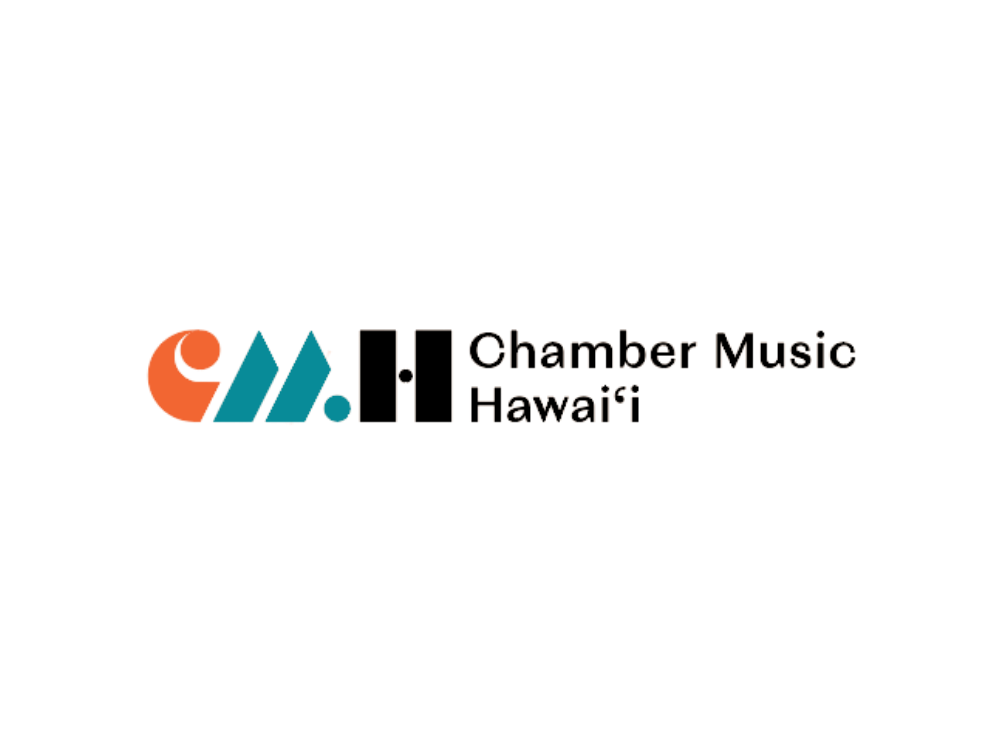 Logo for Chamber Music Hawaii featuring stylized letters and musical elements.