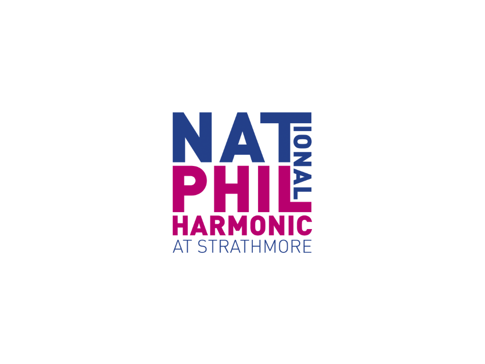 Campaign logo for National Philharmonic at Strathmore, featuring blue and pink text 