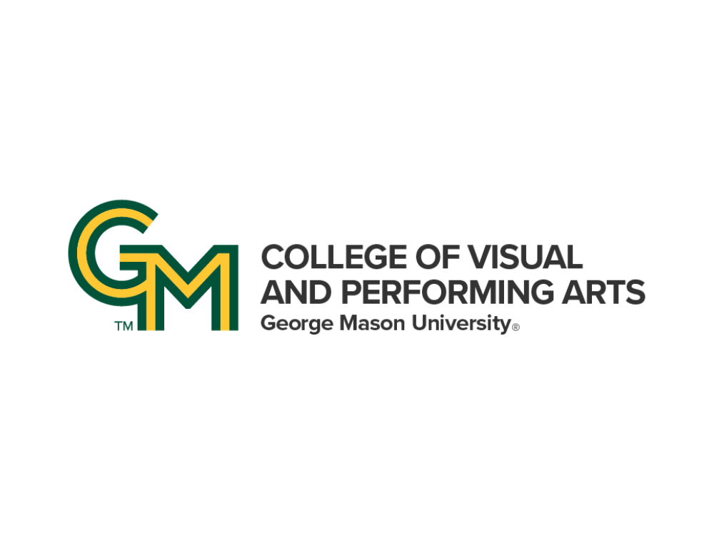Logo of George Mason University's College of Visual and Performing Arts featuring stylized initials GM in green and yellow, with the college's name in black text.