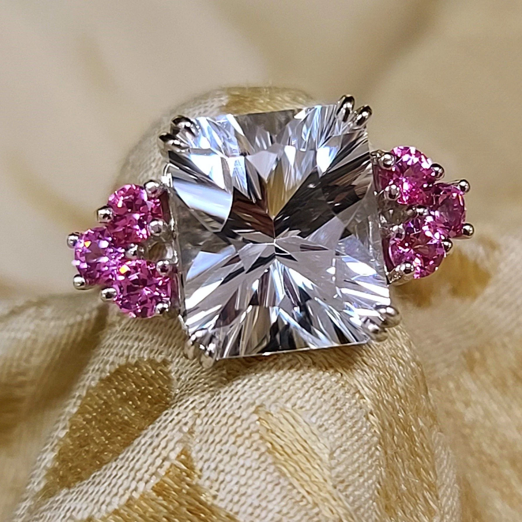 Silver Topaz Pink spinel ring