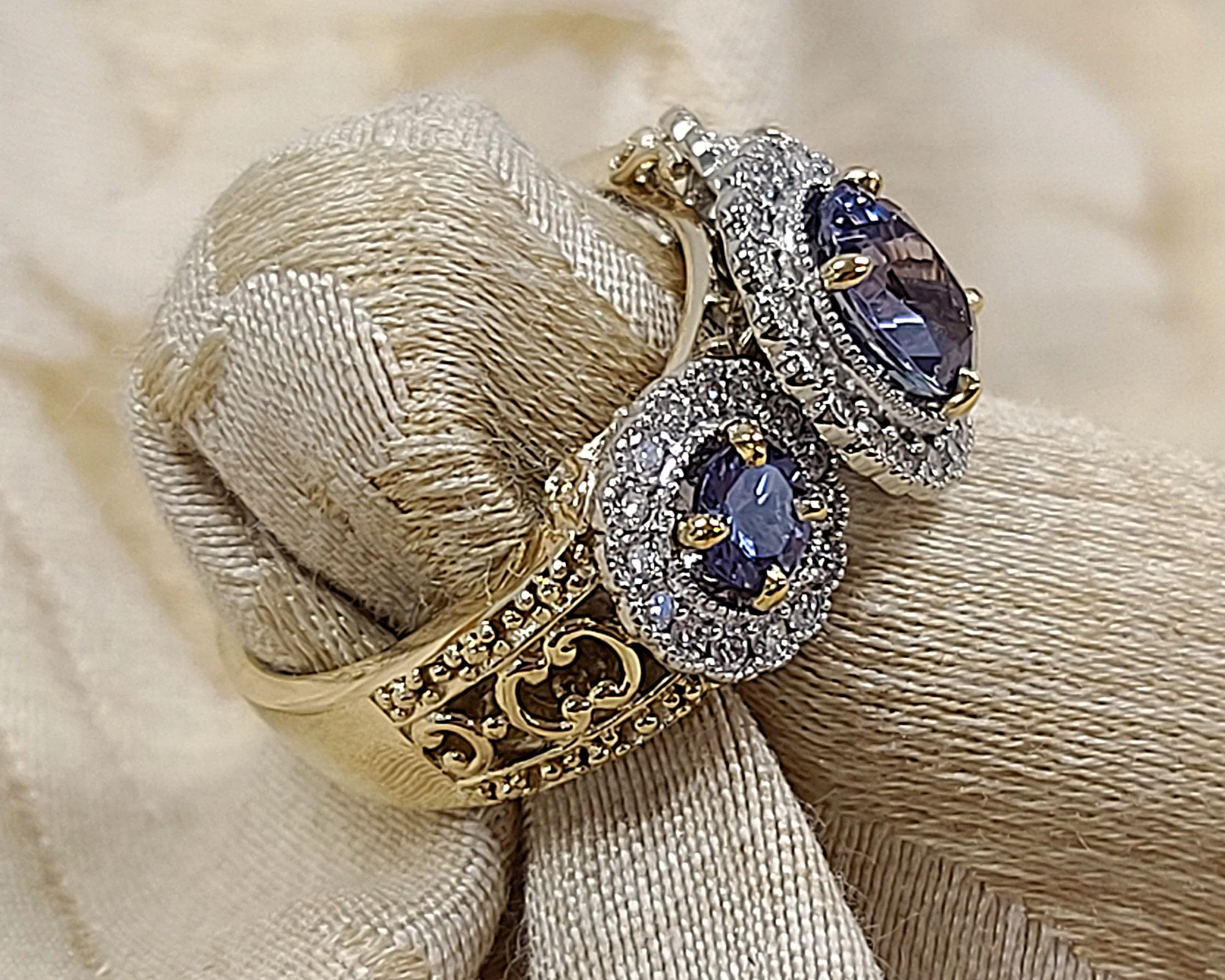 Tanzanite triple halo side