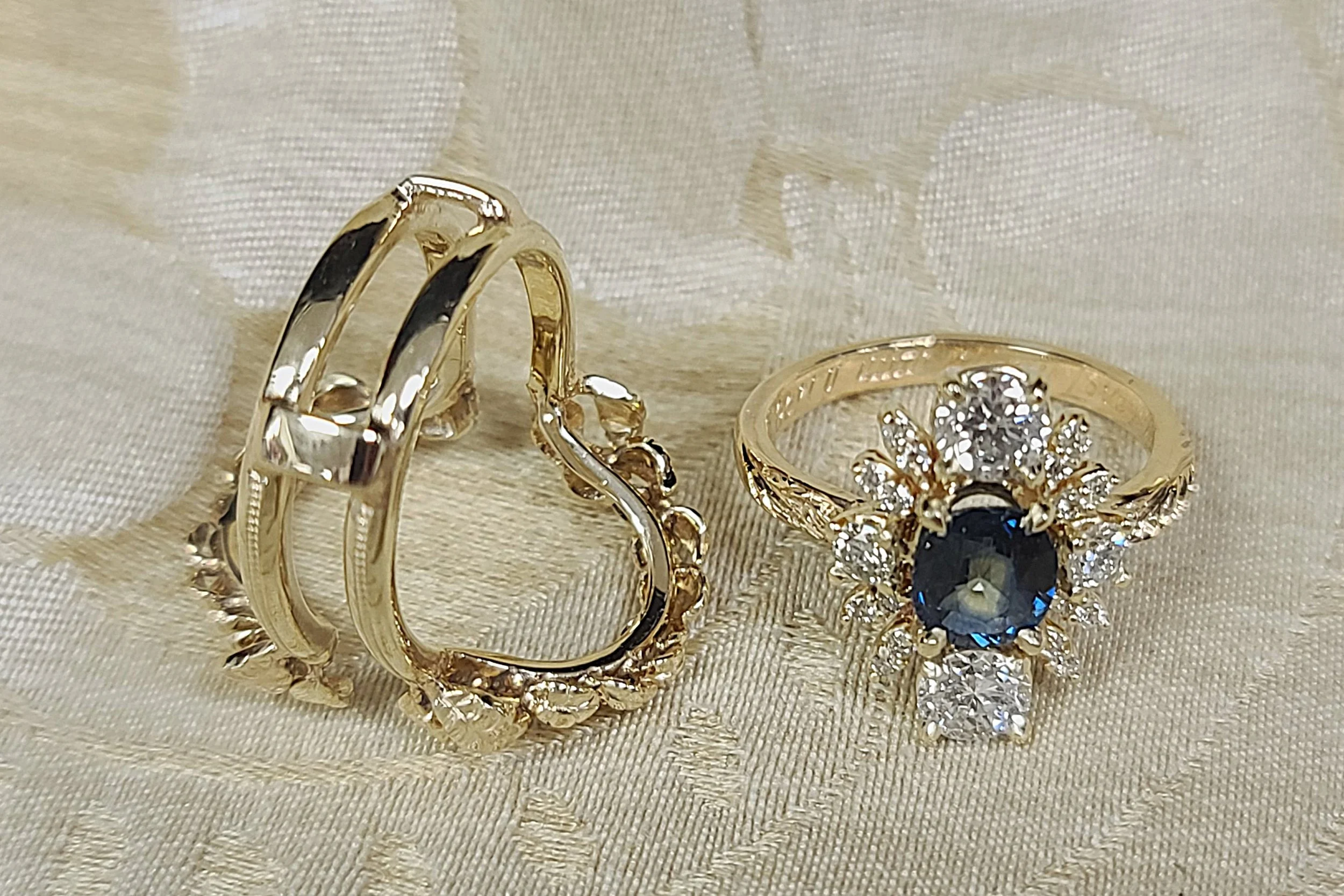 Leaf guard sapphire diamond set