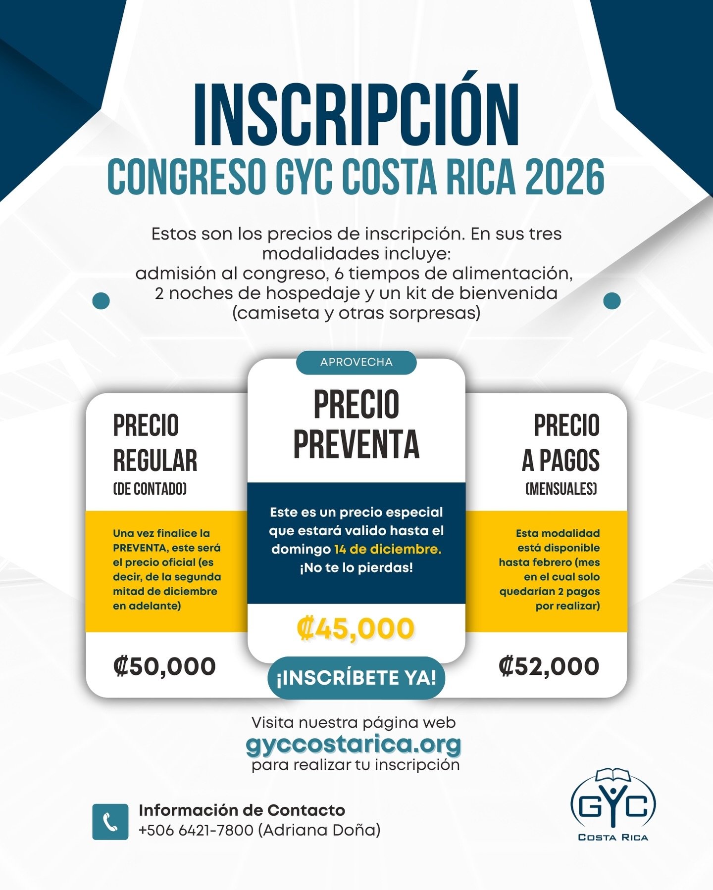 ⚡️Aprovecha esta opci&oacute;n de inscribirte a nuestro congreso a un  excelente precio. 

Es una oportunidad que no volver&aacute;. &iexcl;No te la pierdas! 🙌🏻

#EnEstoPensad #CongresoGYC2026 #generaciondejovenesparacristo